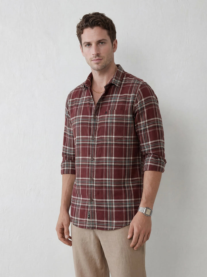 Slim Fit Checkered Shirt | Maroon
