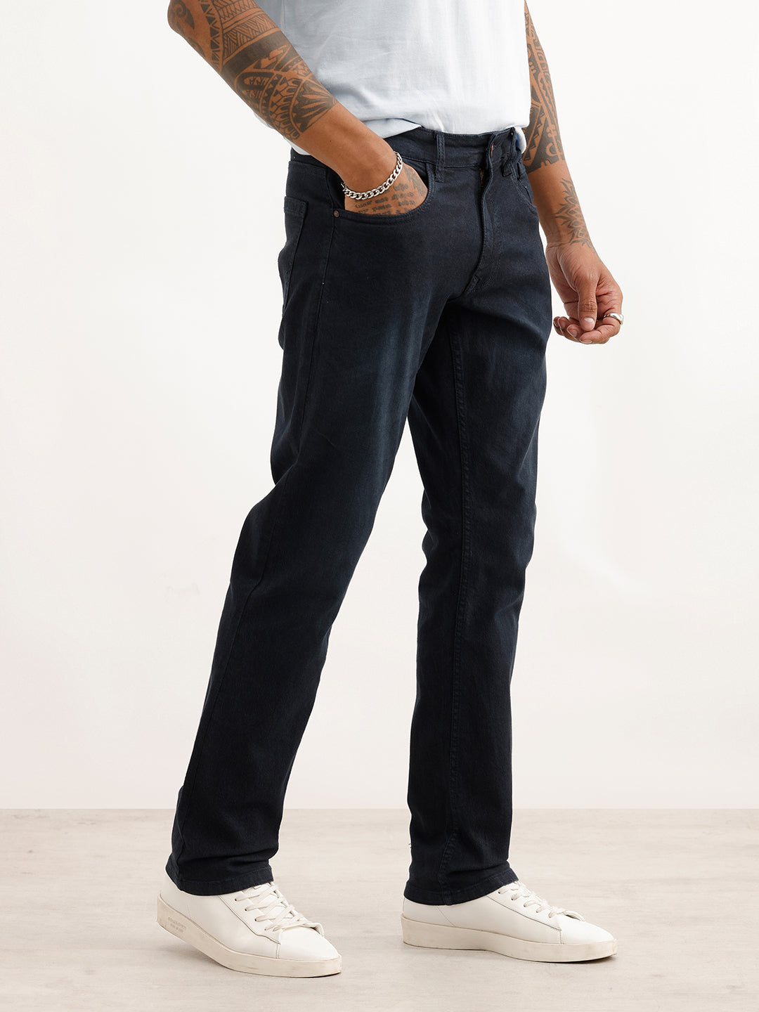 Solid Straight Fit Denim Jeans | Dark Blue