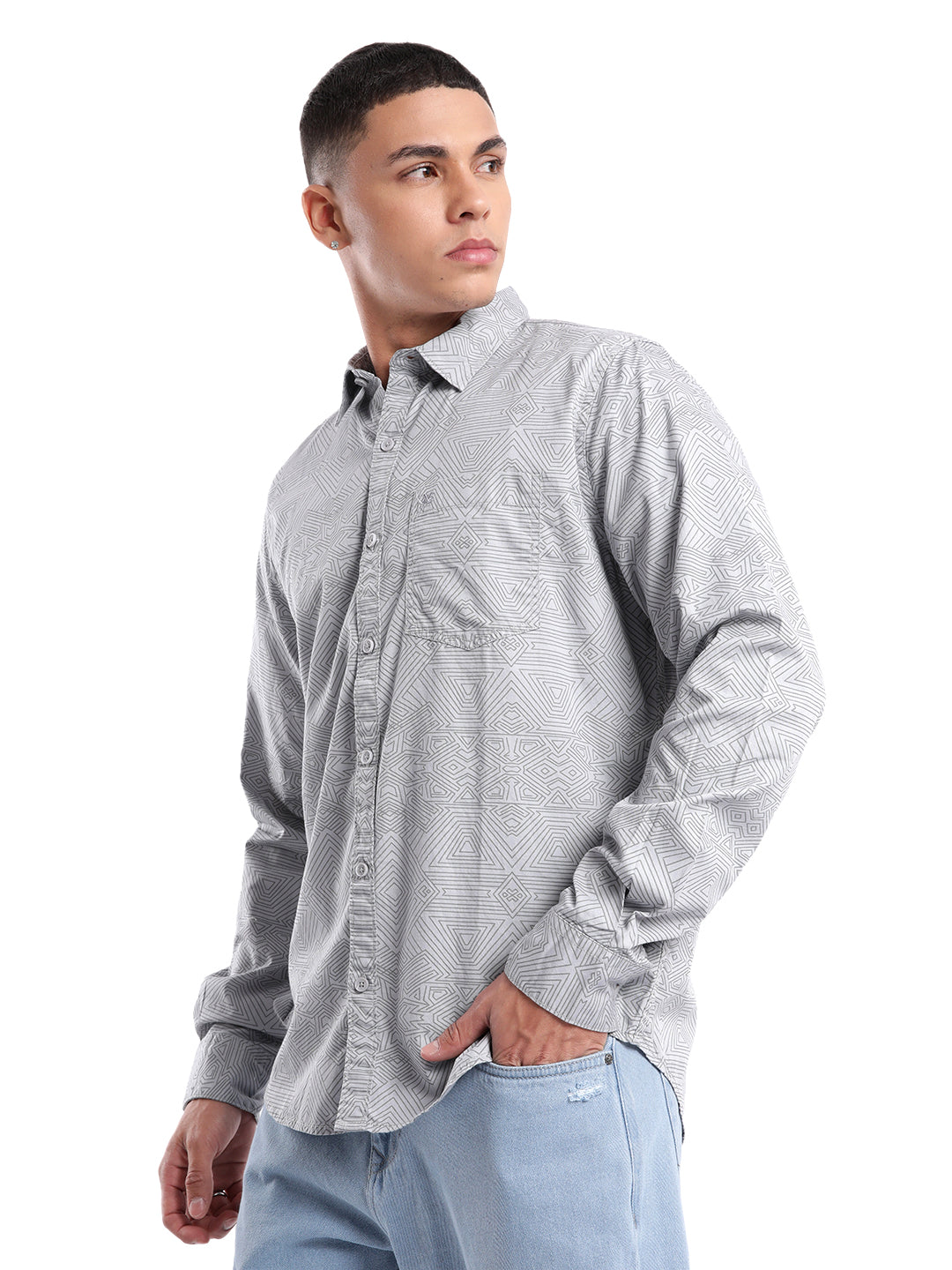 Multi Patterns Grey AOP Shirt