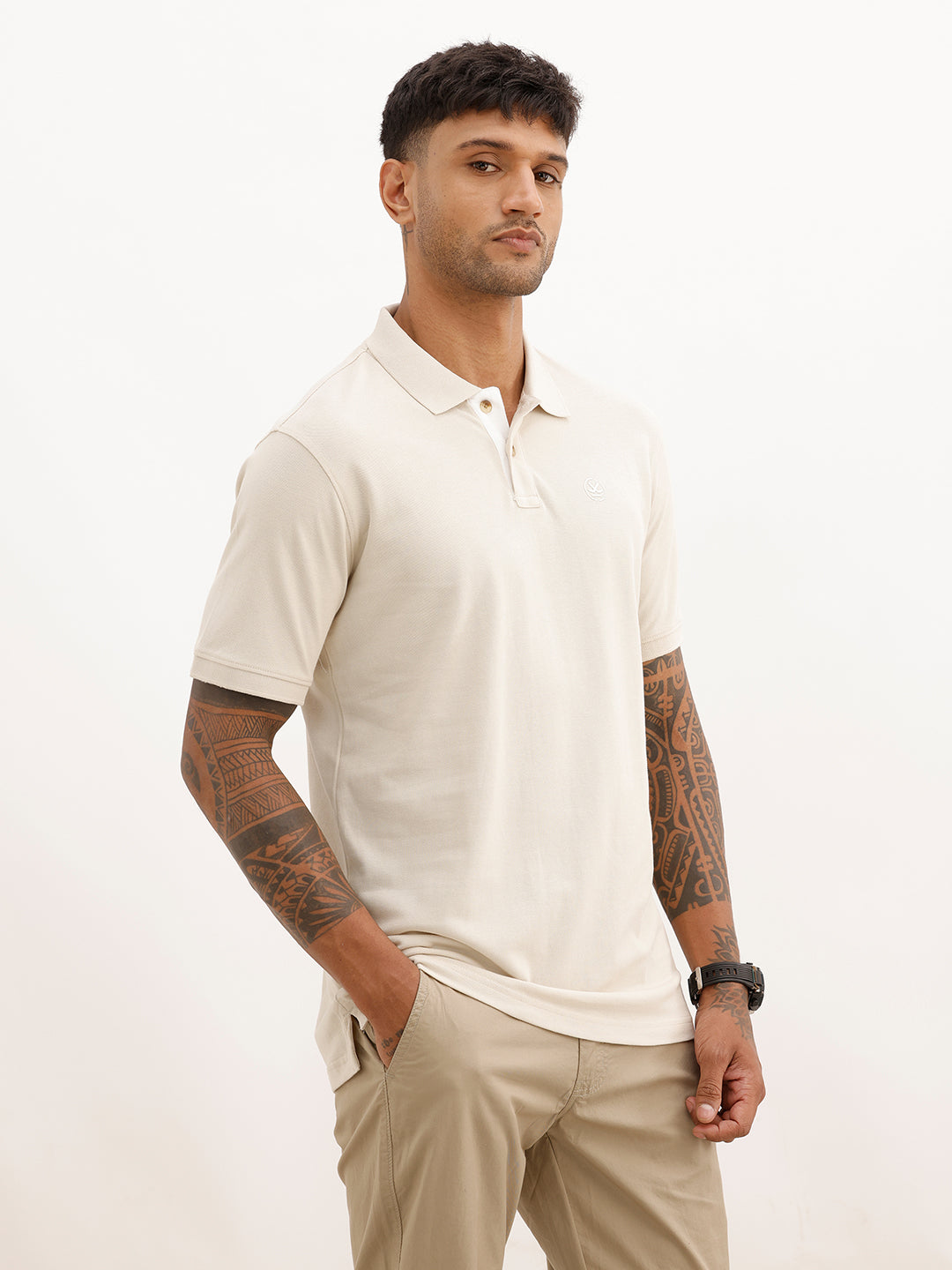 Solid HD Printed Polo T-Shirt | Beige | WWTS367F