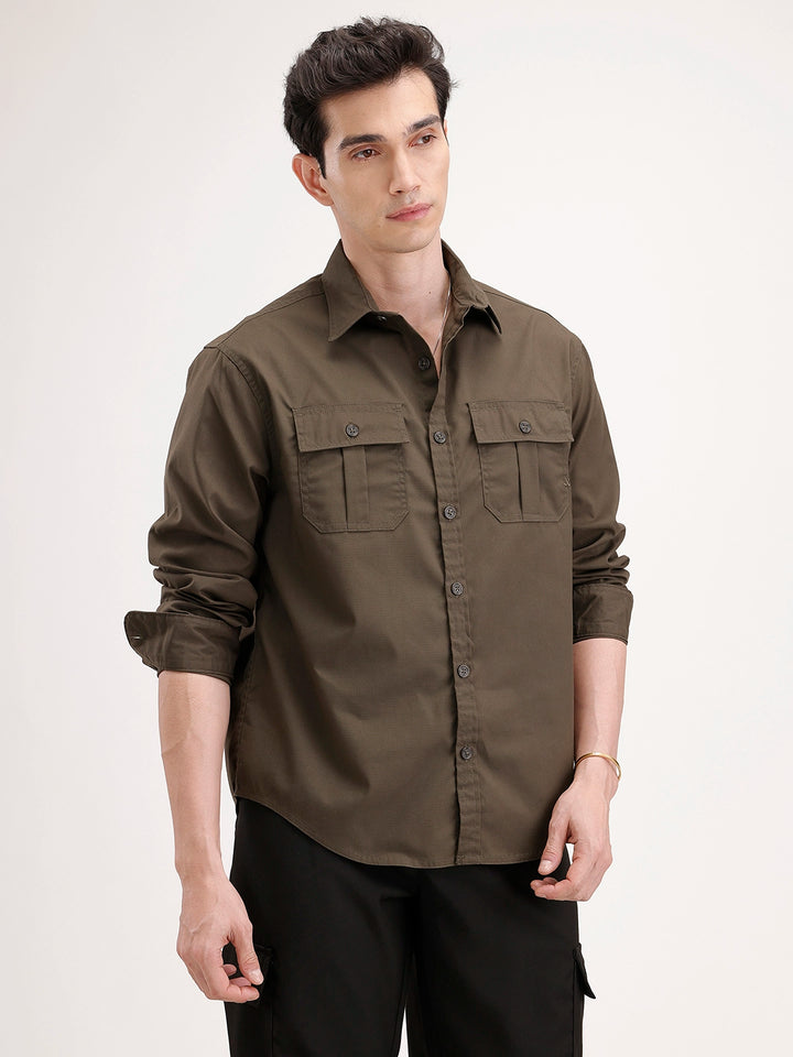 Comfort Fit Double Pocket Shirt | Olive