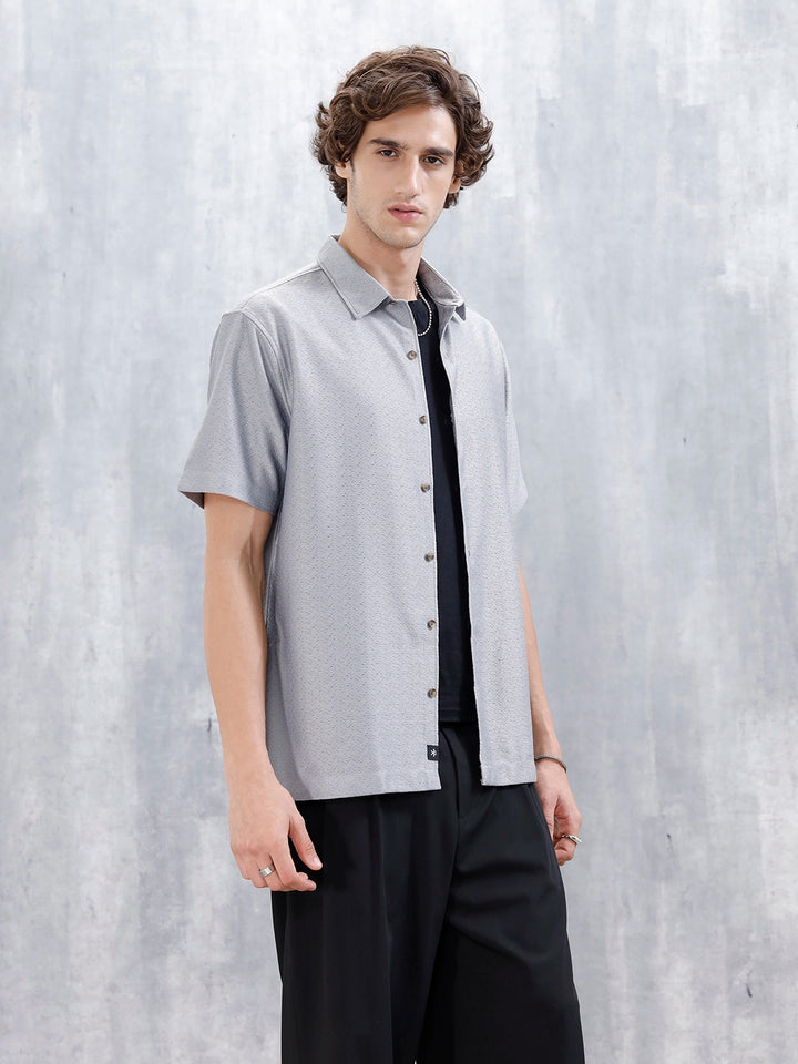 Men's Casual Short Sleeves Textured Shirt | Grey