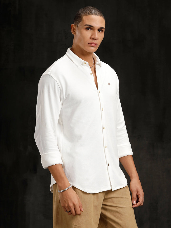 Solid Pique Knit Shirt | White