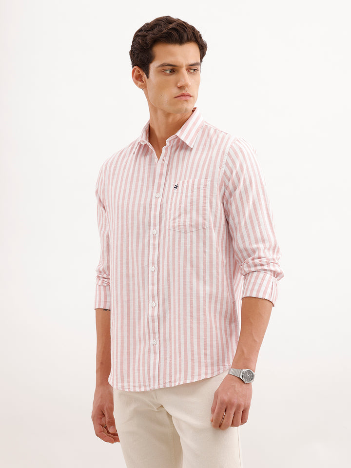 Classic Slim Fit Striped Shirt  | Pink