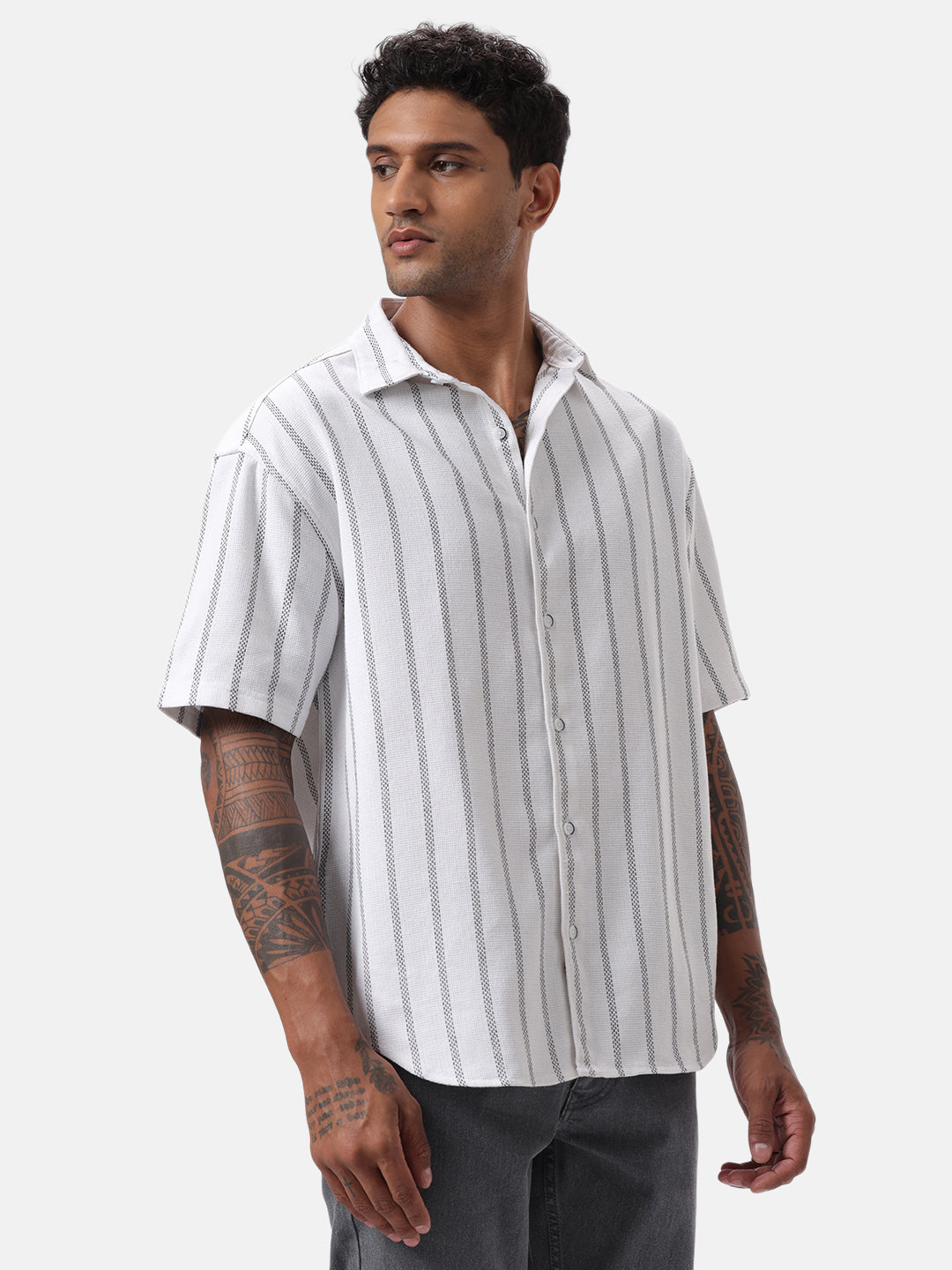 Vertical Striped White Casual Shirt