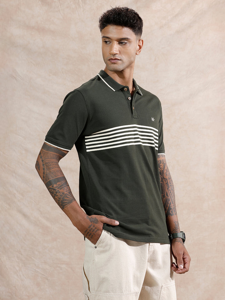 Striped Polo Tshirt | Olive