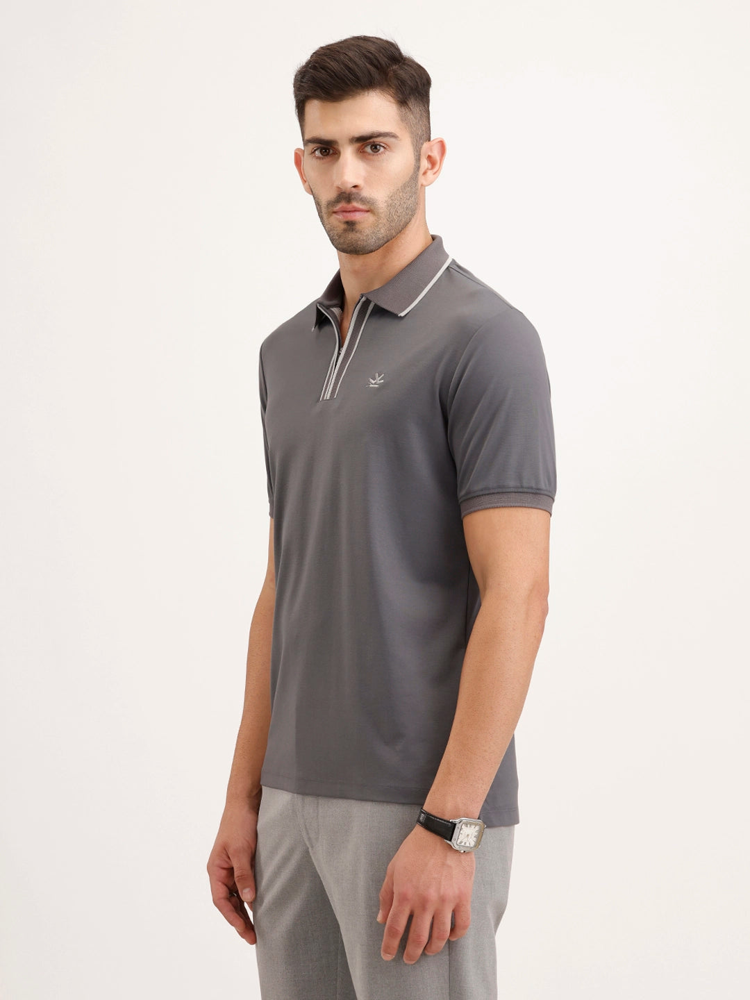 Slim Fit Tipping Collar T-Shirt | Dark Grey
