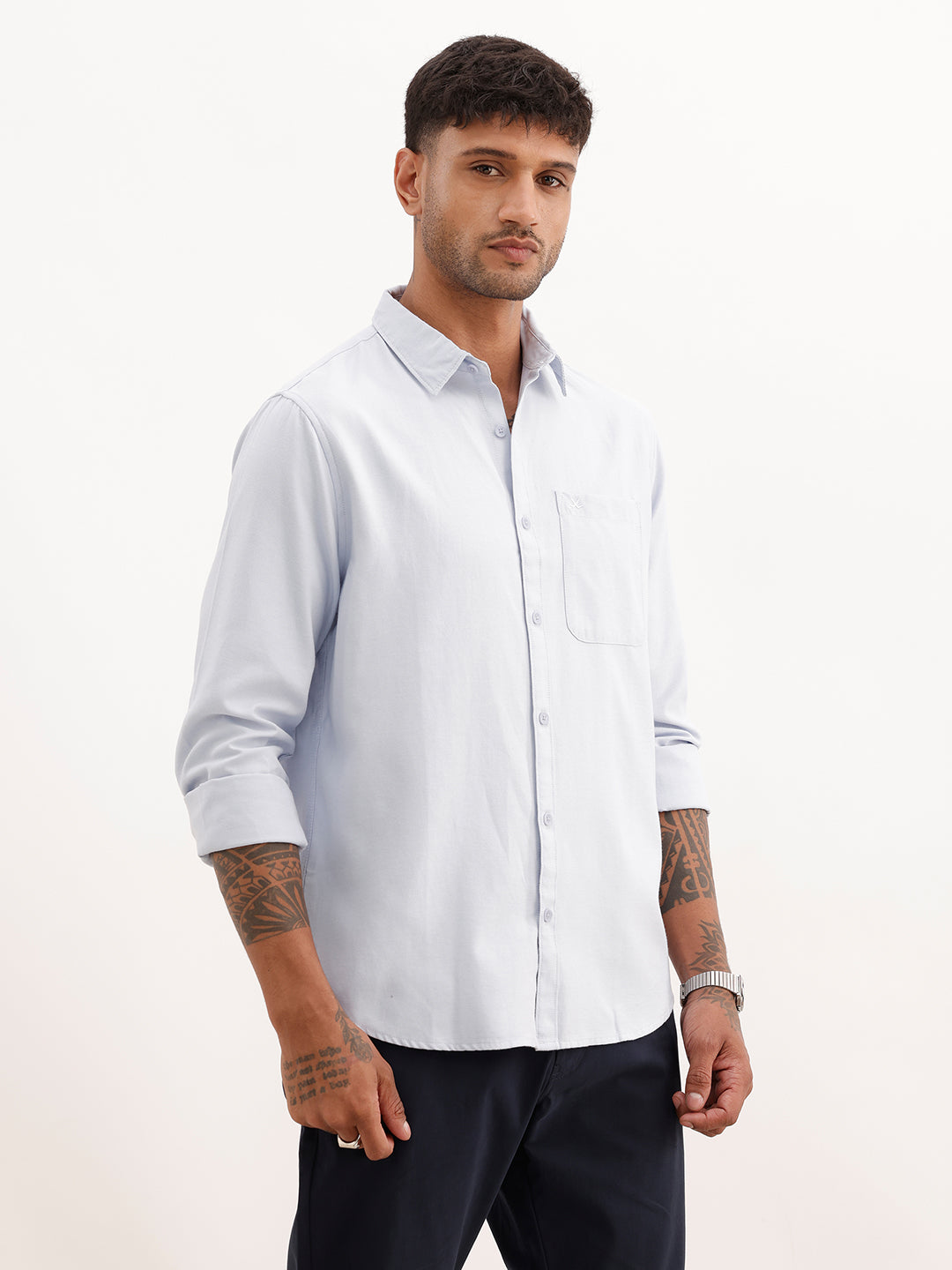 Regular Fit Solid Full Sleeve Shirt | Navy Blue | WWSH0863MAZ