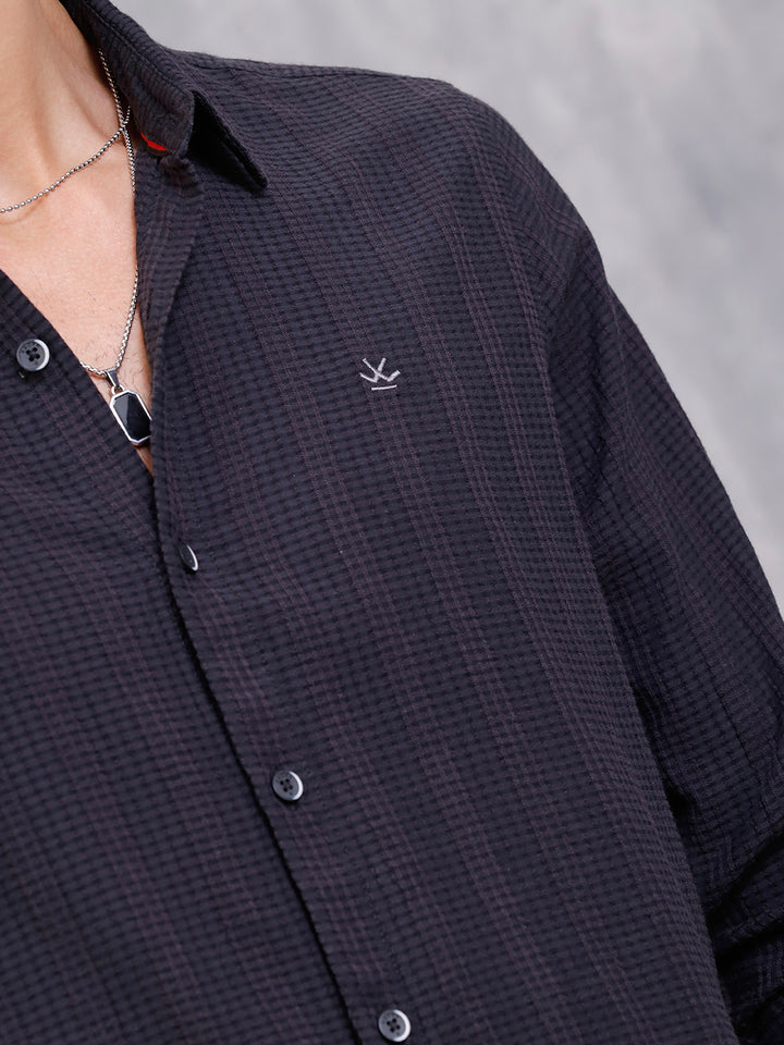 Modal Blend Seersucker Shirt In Slim Fit | Black