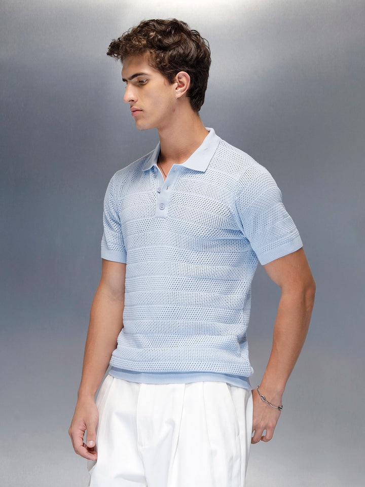 Textured Knit slim fit Polo T-shirt | Blue