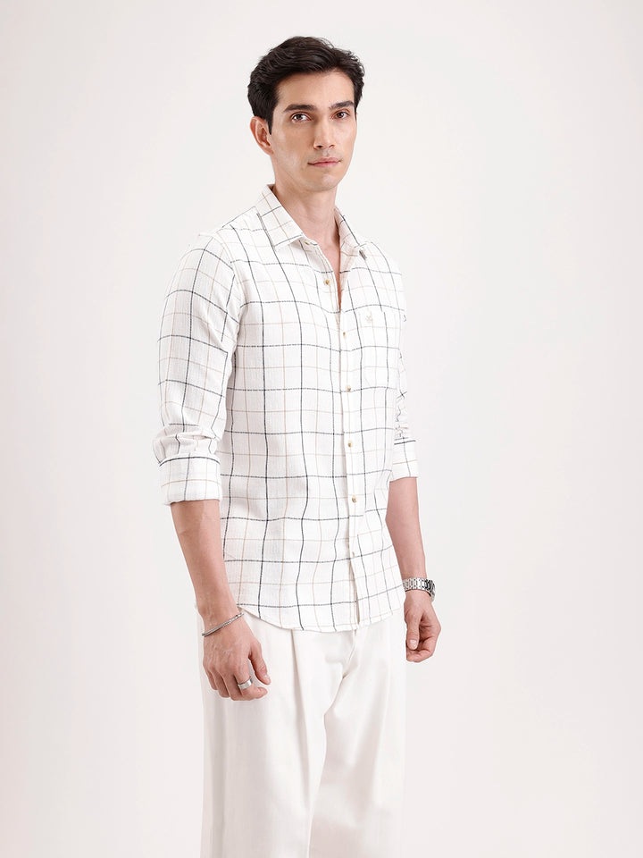 Classic Full Sleeve Checkered Shirt   |  White