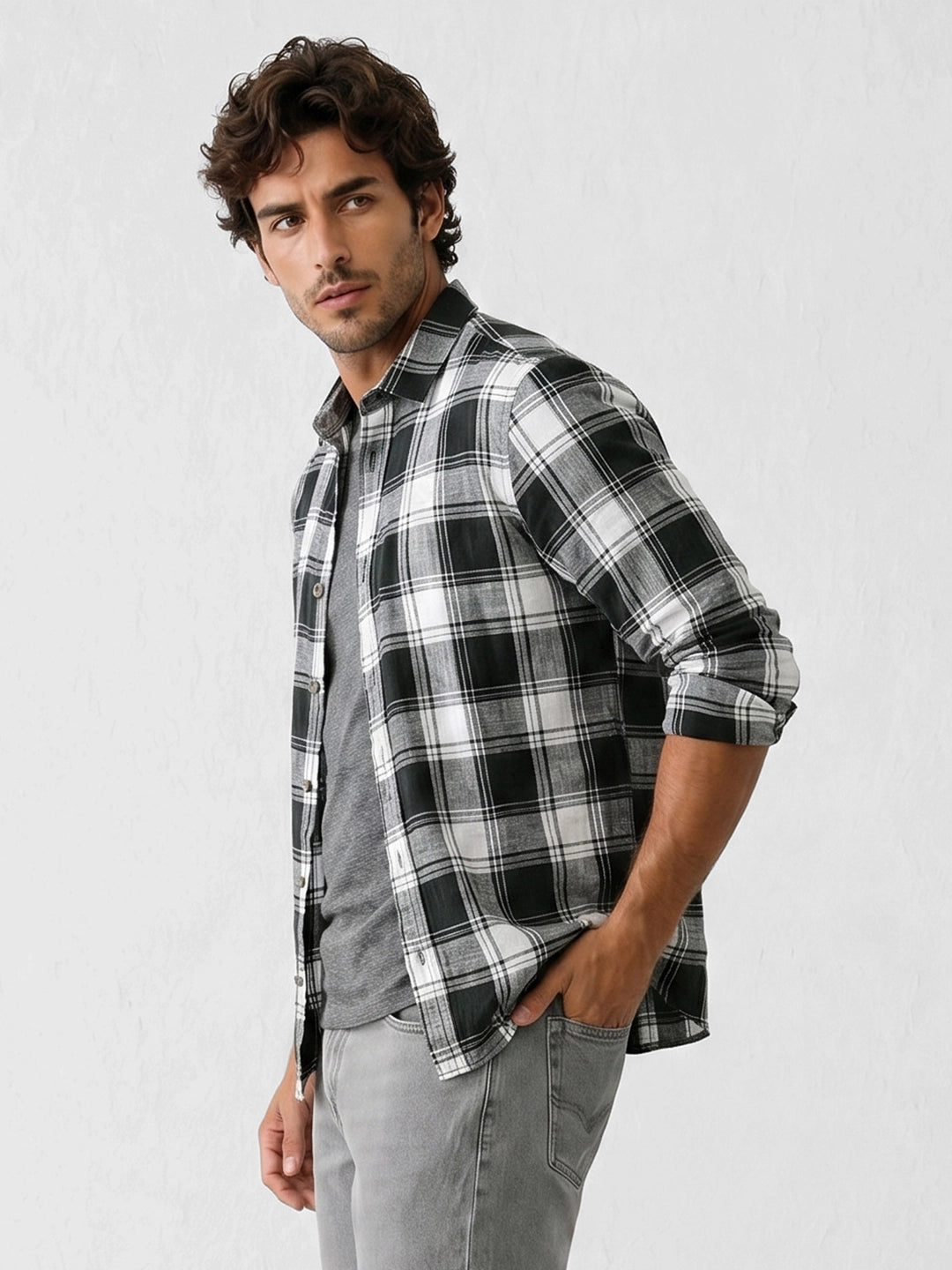 Regular Fit Checkered Full Sleeve Shirt | Olive