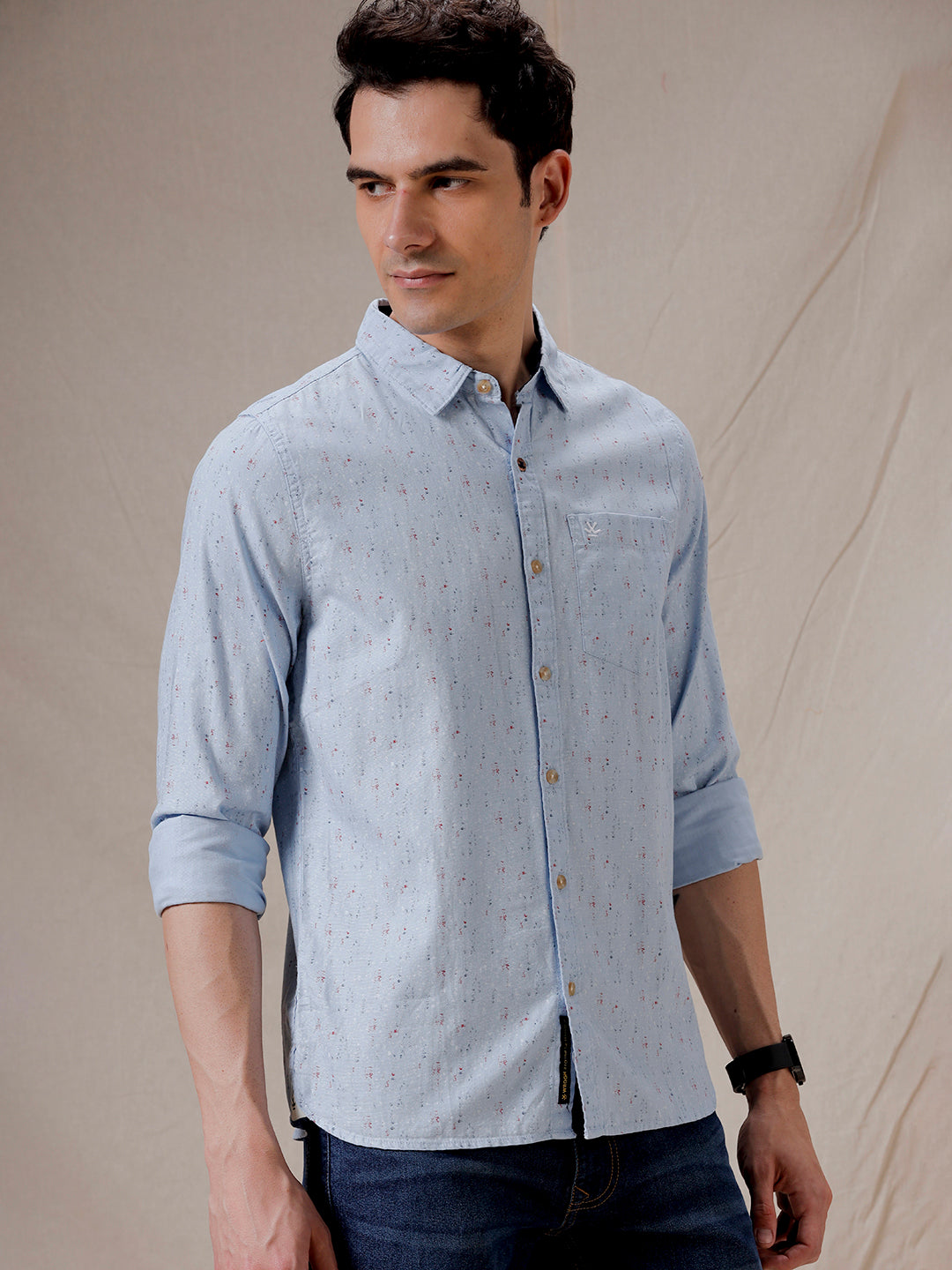 Printed Cotton Blue AOP Shirt