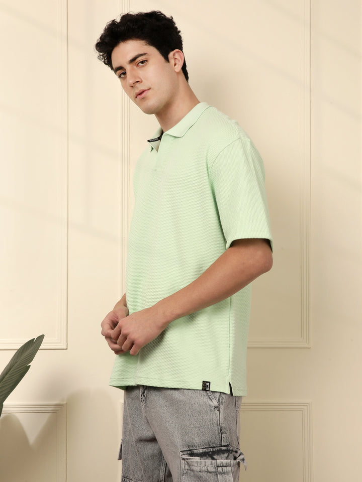 Textured Oversized Polo T-Shirt | Green