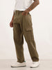 Loose Fit Solid Denim Cargo | Olive