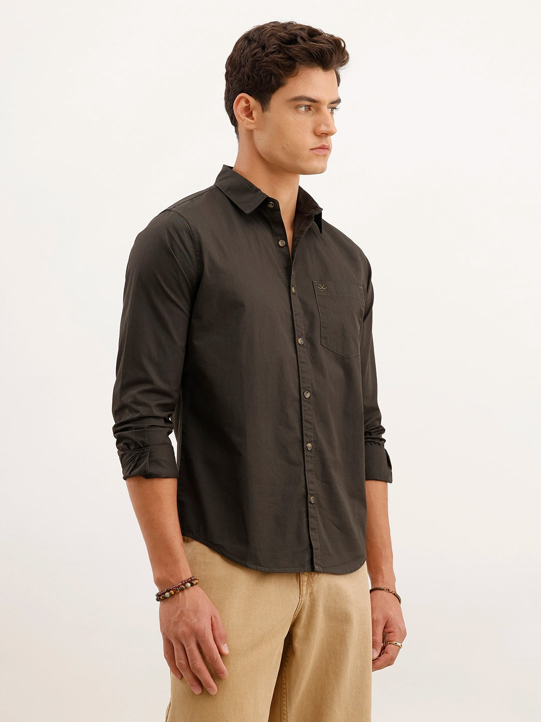 Solid Regular Fit 100% Cotton Shirt | Dark Green