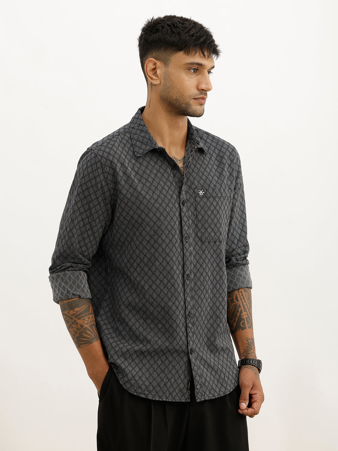 Classic Slim Fit AOP Shirt | Black