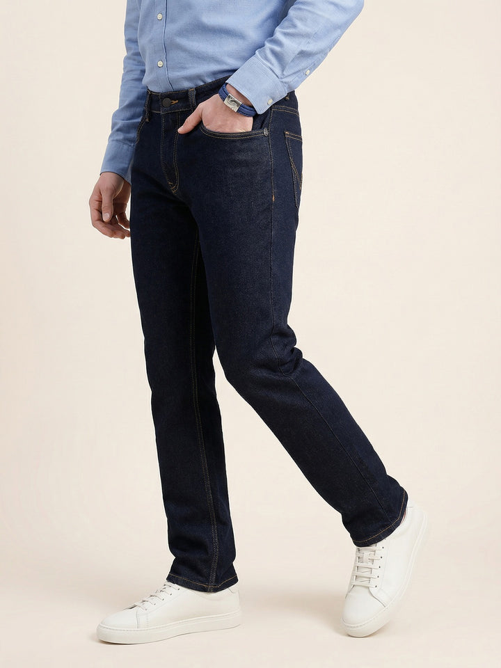 Solid Straight Fit Denim Jeans | Dark Blue