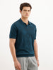 Textured Flatknit Polo T-Shirt  | Teal