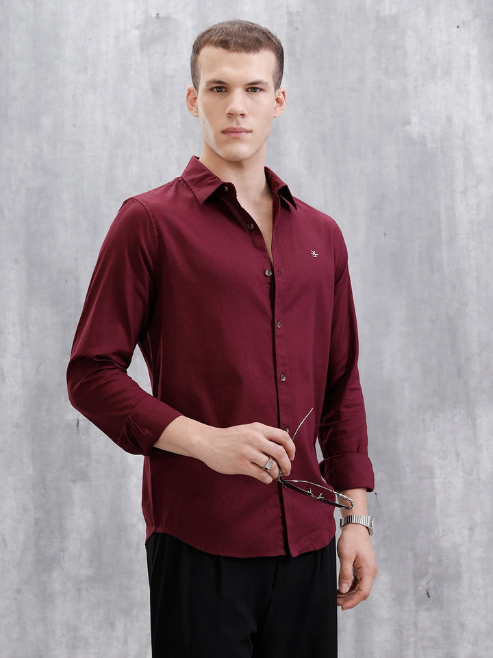 Solid Full Sleeve Slim Fit Shirt | Maroon
