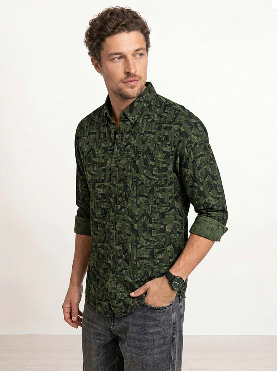 Slim Fit AOP Shirt | Olive