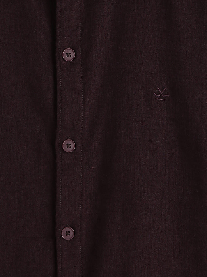 Solid Linen Blend Slim Fit Shirt | Maroon