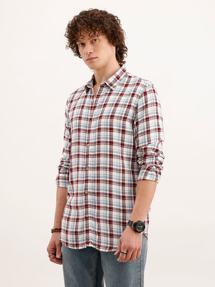 Slim Fit Checkered Shirt  | Brown