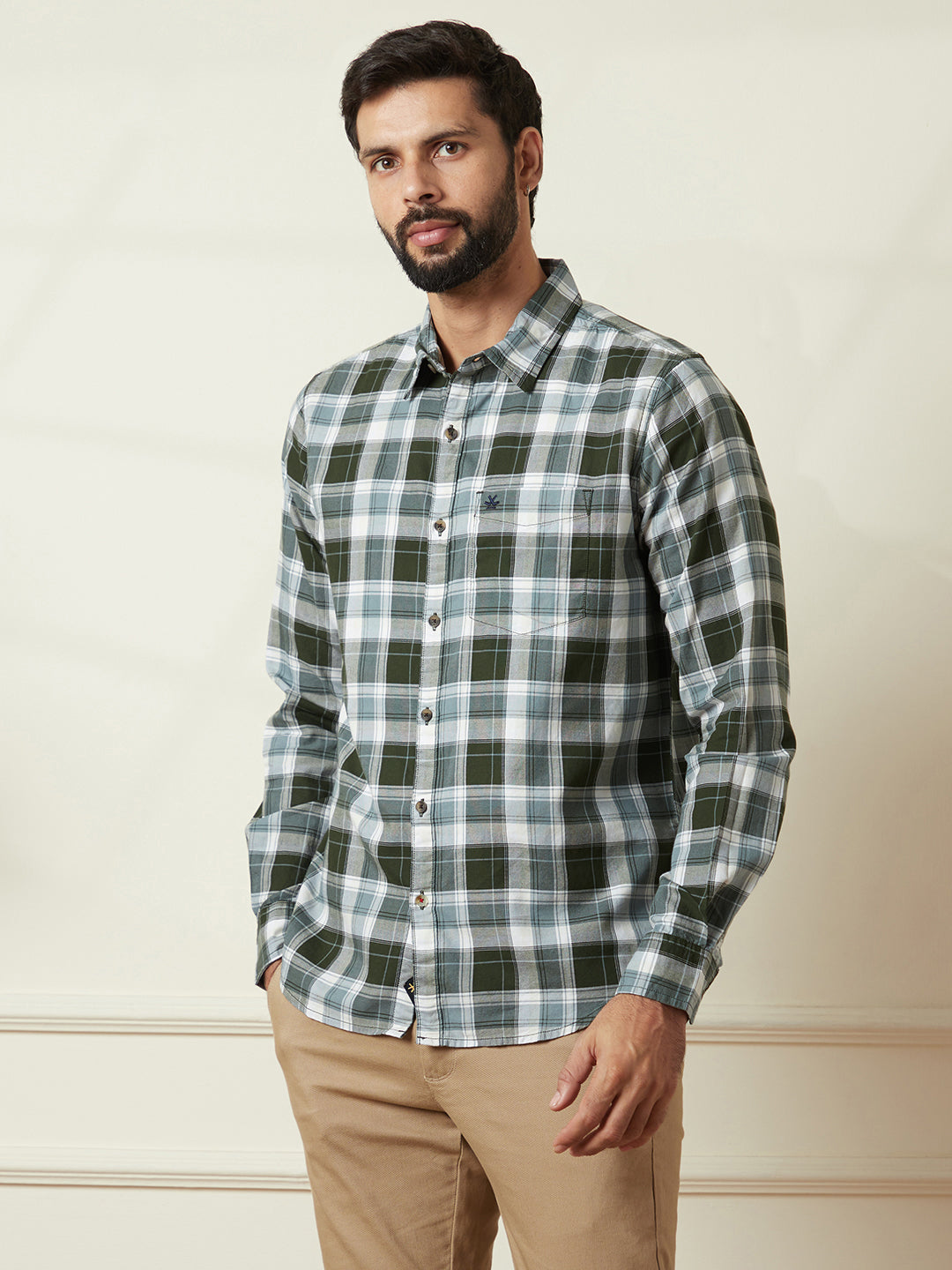 Slim Fit Cotton Shirt in Green