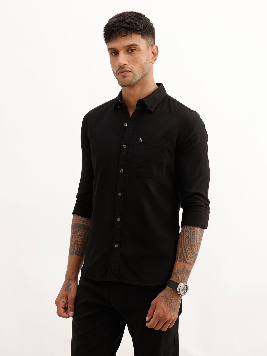 Solid Regular Fit Full Sleeve Shirt | Black