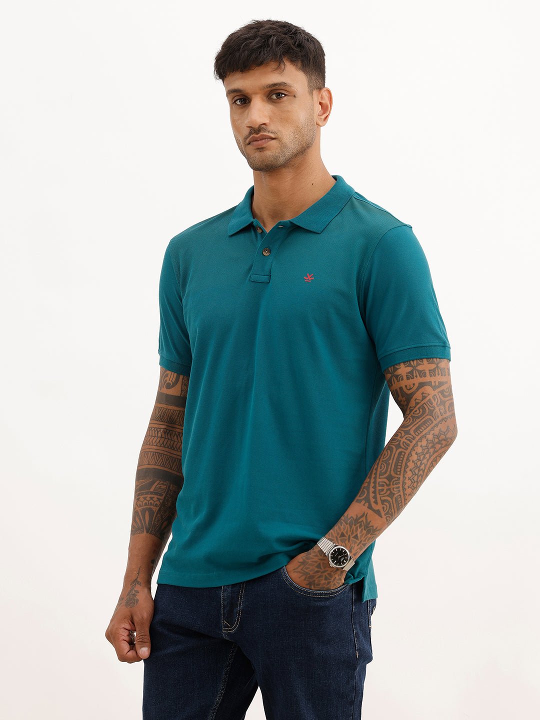 Solid Slim Fit Polo T-Shirt | Teal | WWTS321F