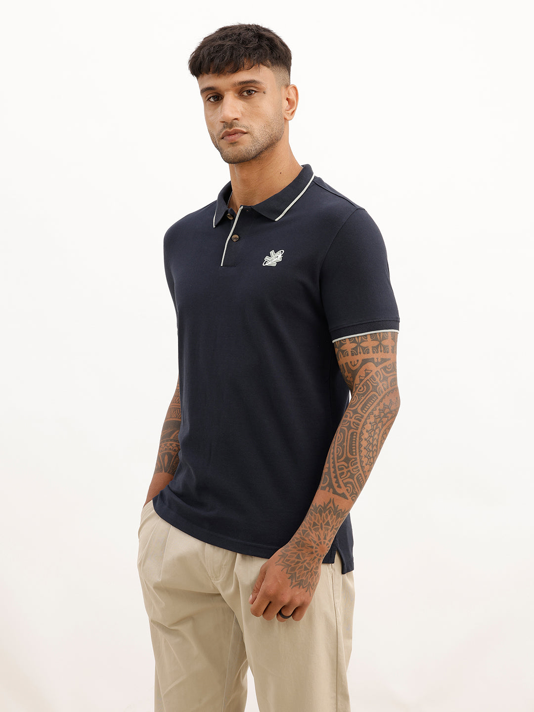 Slim Fit Tipping Collar Polo T-Shirt | Navy Blue