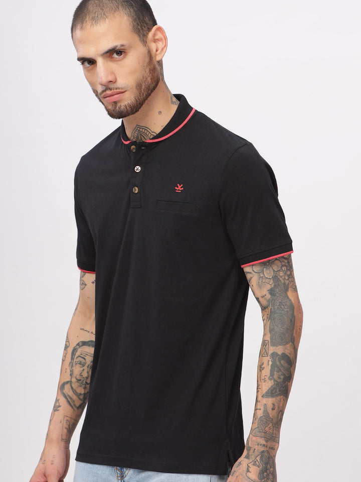 Solid Lines Black Polo T-Shirt