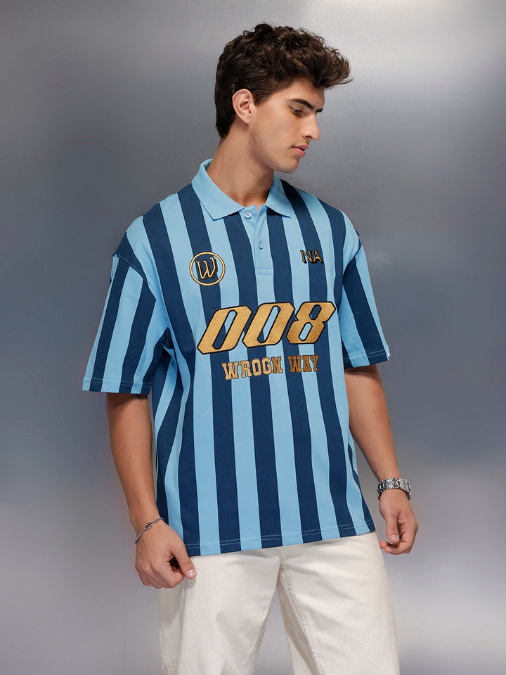 Emroidered Oversized Polo T-Shirt   |  Blue