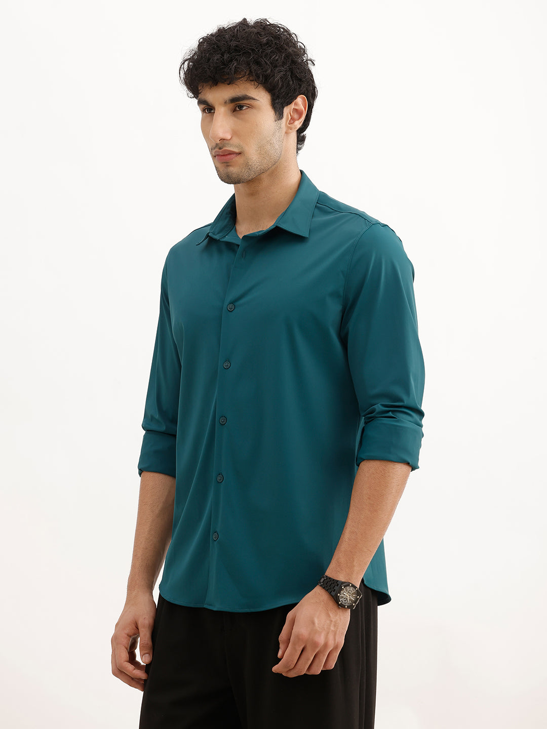 Solid Slim Fit Performance Stretch Shirt | Teal