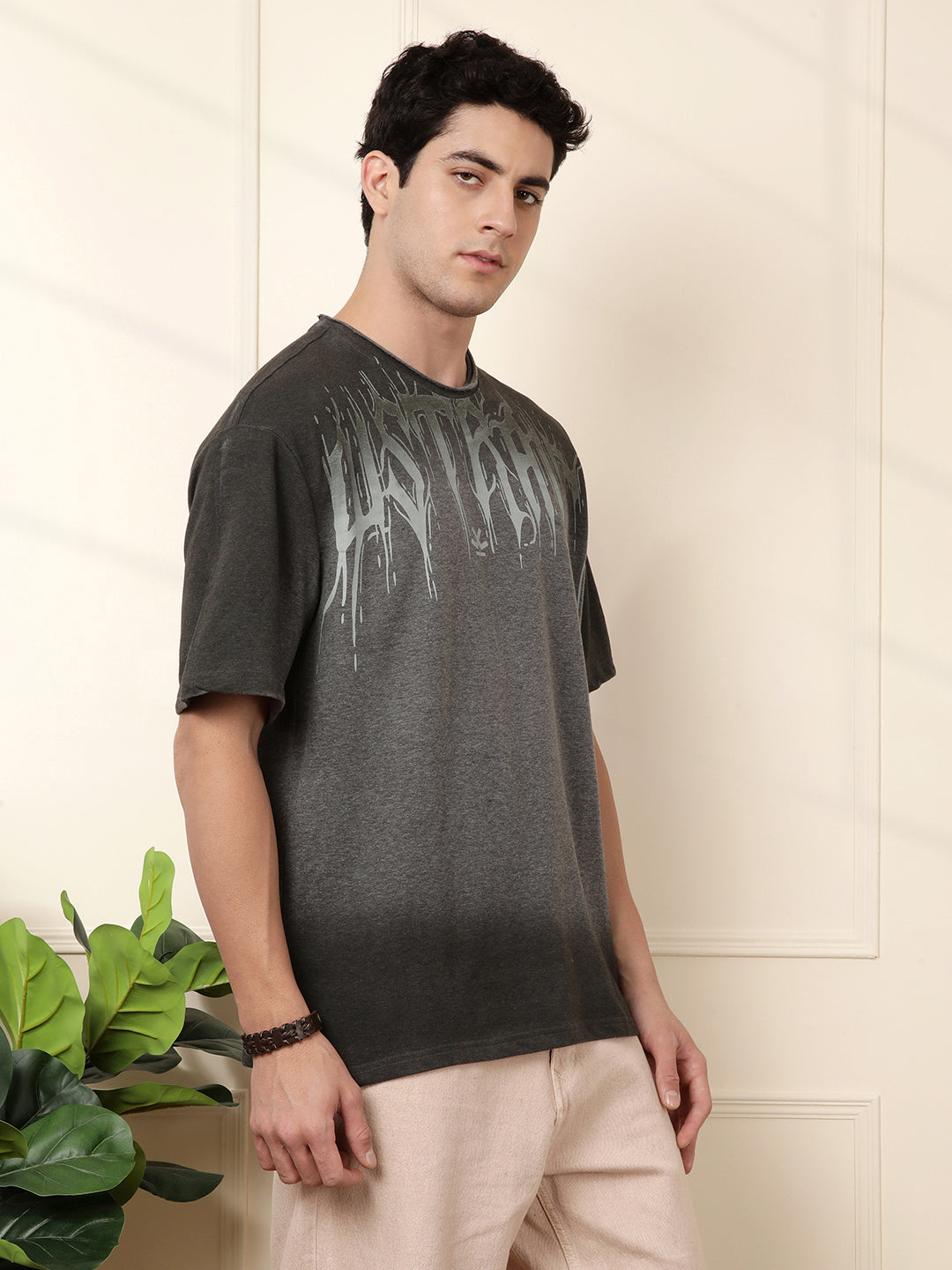 Washed Charcoal Print Oversized T-Shirt