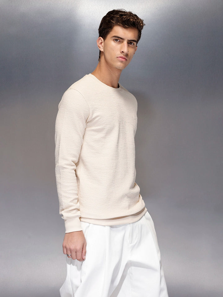 Men’s textured crew neck tshirt | Beige