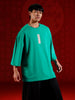 Oversize 3/4 sleeve tshirt with vertical label print detail | Green