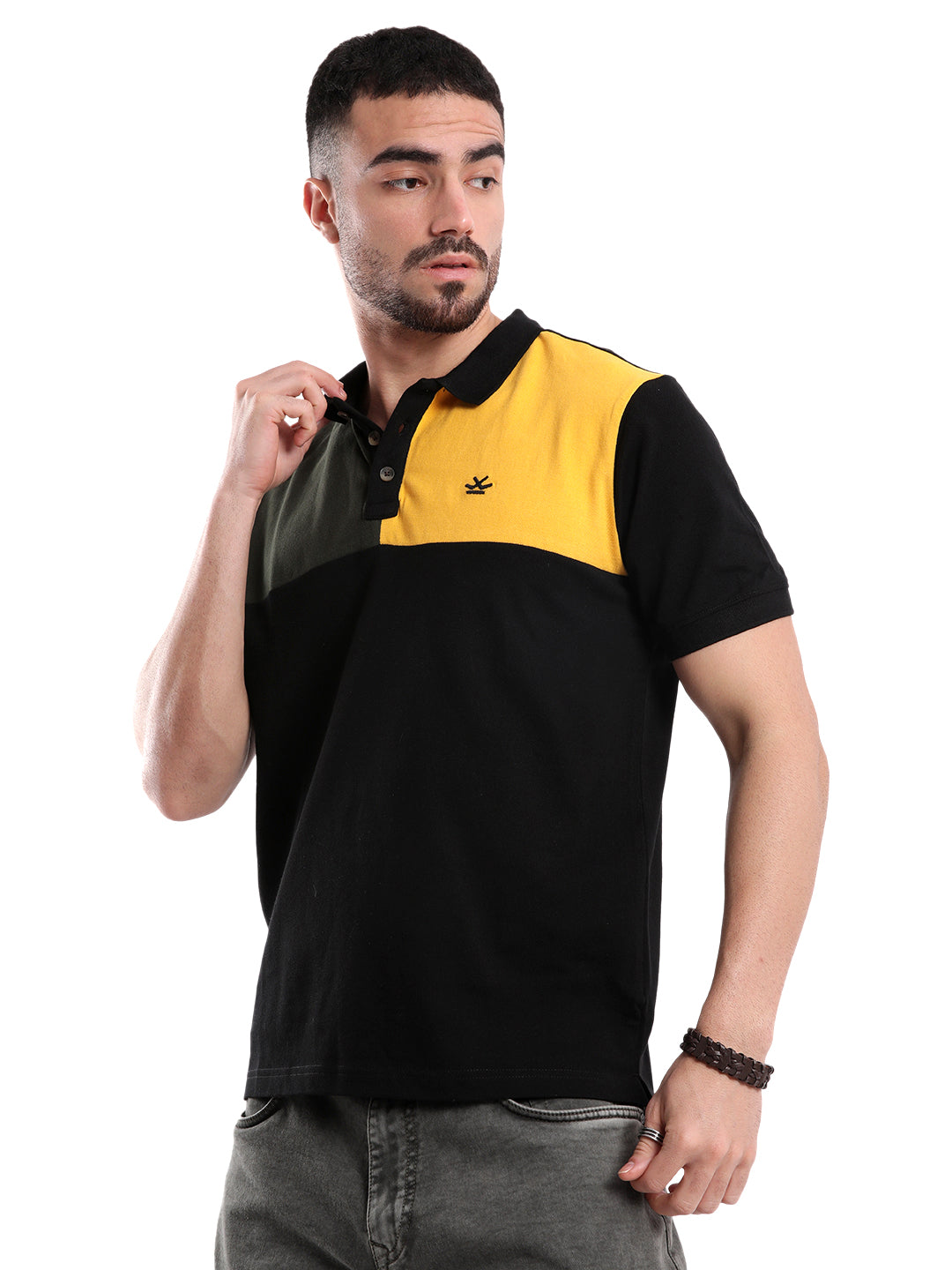 Classic Black Colour Block Polo T-Shirt