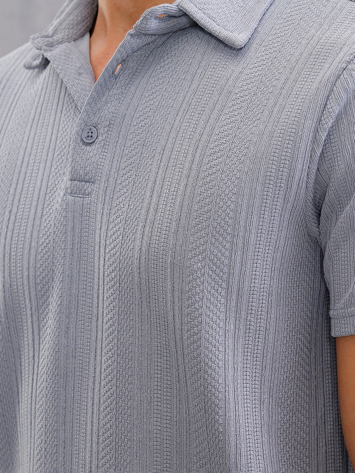 Jacquard Textured Knit Polo In Slim Fit  |  Grey
