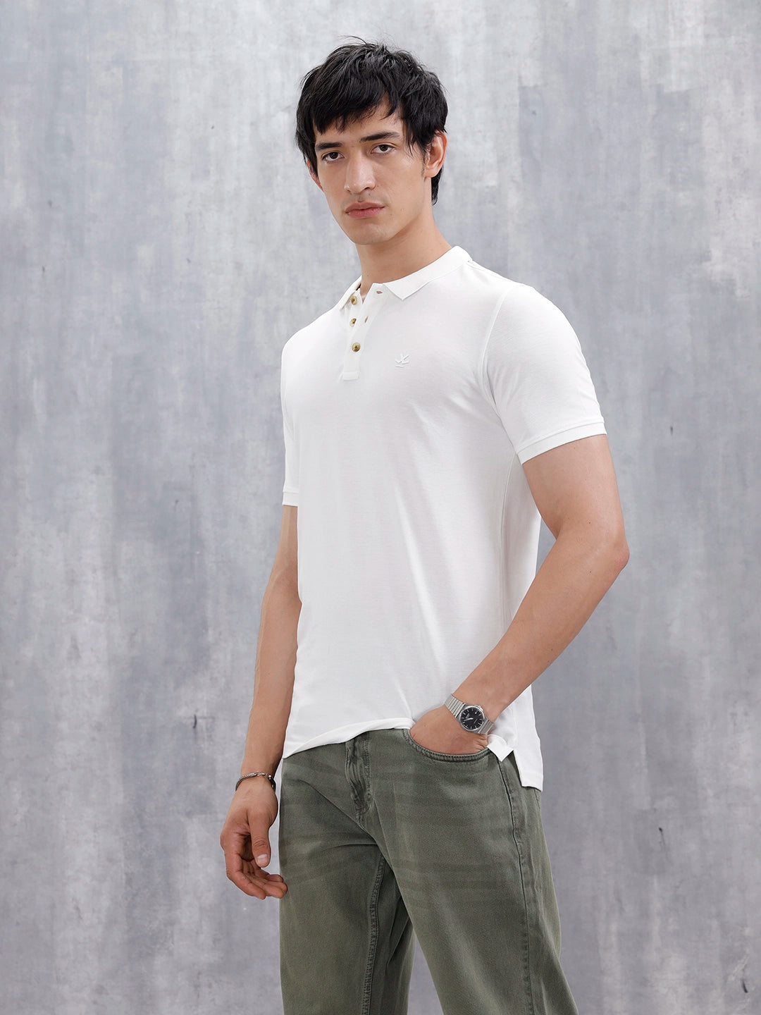 Casual Slim Fit Solid Polo T-Shirt | White