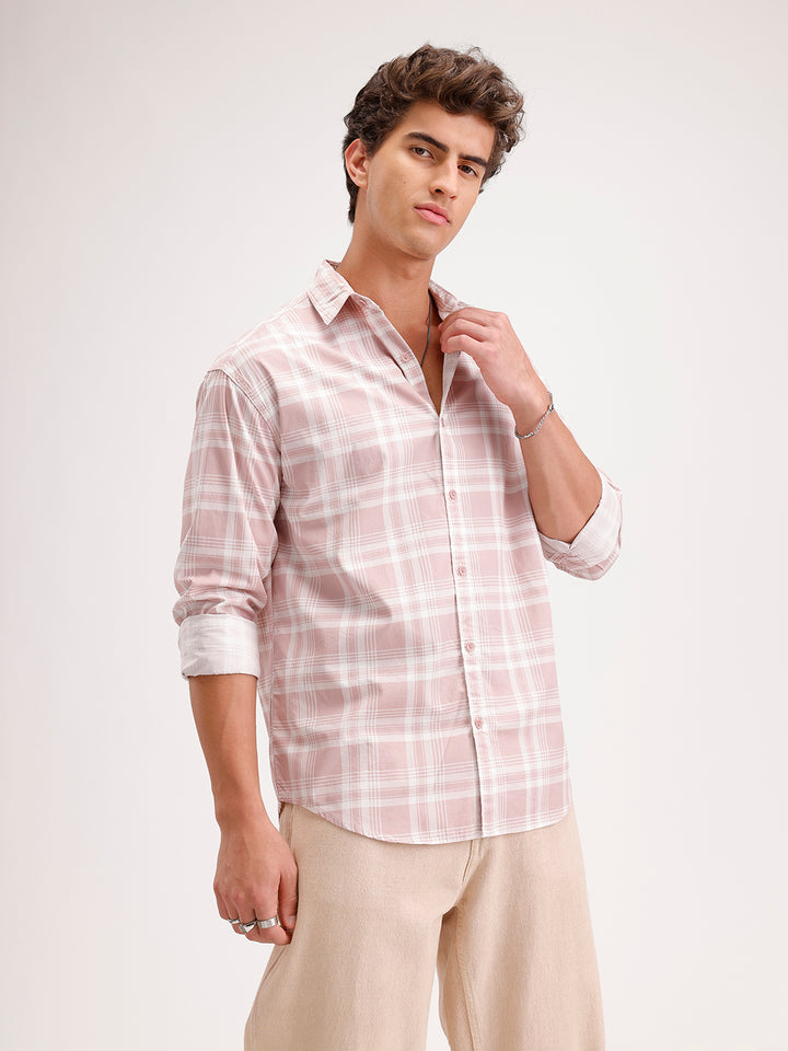 Oversized Fit Checkered Shirt  | Pink