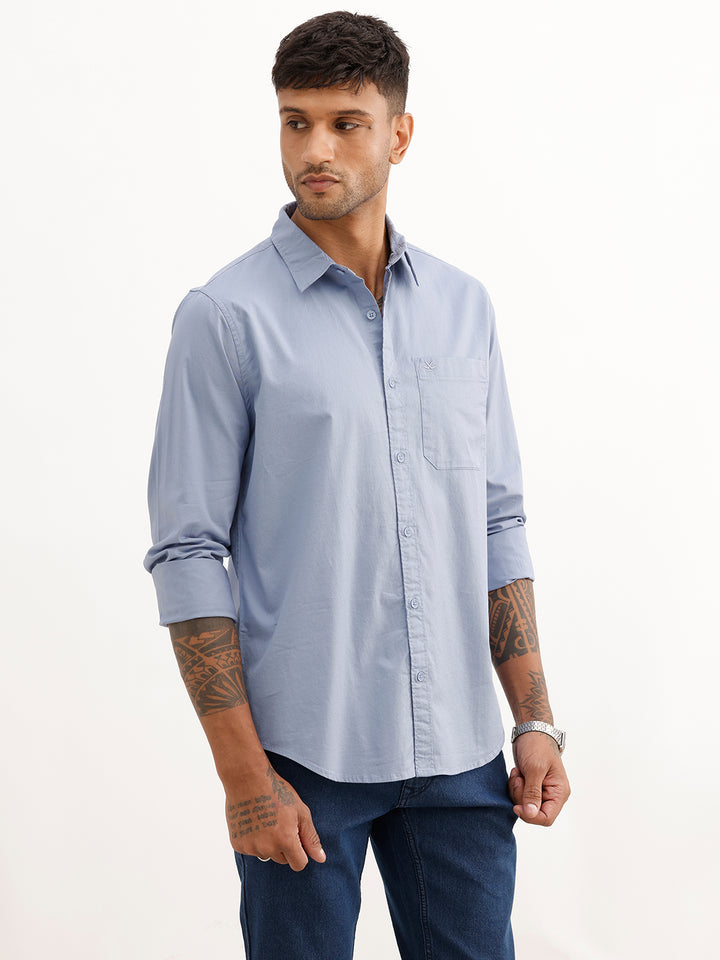Solid Slim Fit Full Sleeve Shirt | Light Blue