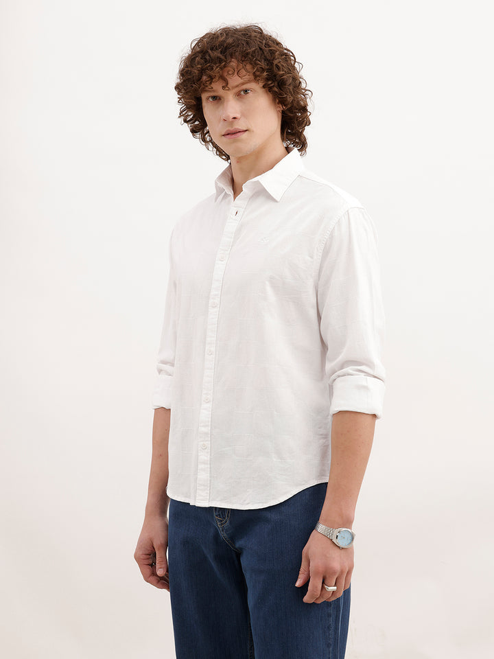Solid Comfort Fit Textured Shirt | White