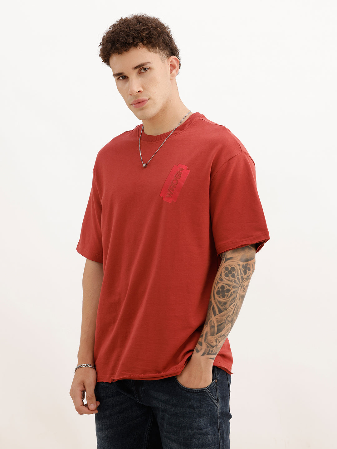 Oversized Fit Placement Printed T-Shirt | Red | WTS02HSOS1063S
