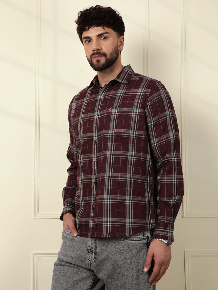Textured Dobby Cotton Shirt | Maroon