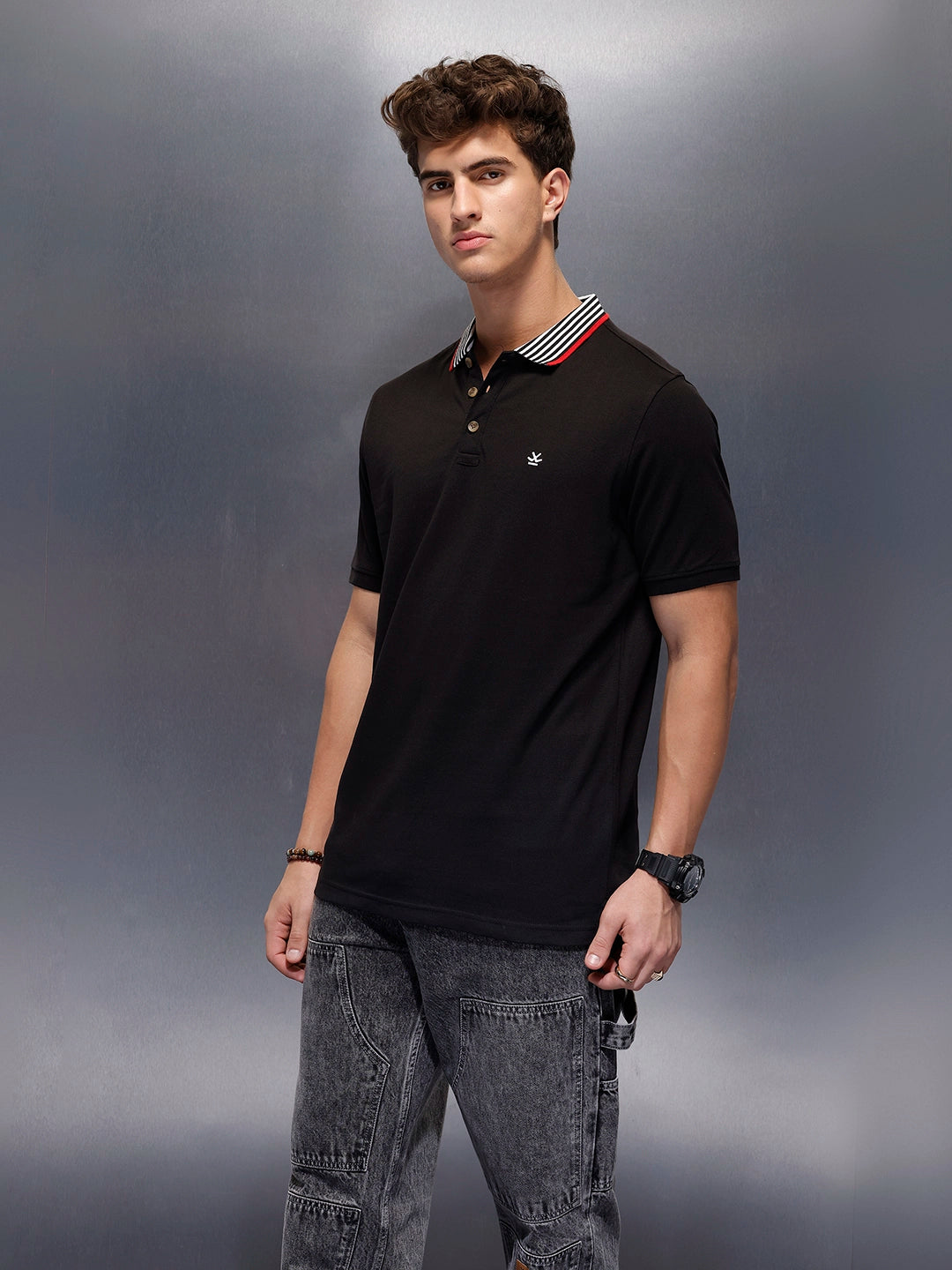 Solid Slim Fit Polo T-Shirt  | Black
