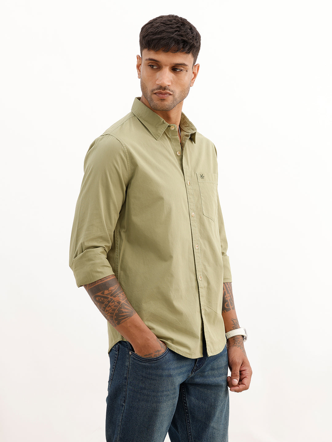 Solid Regular Fit Full Sleeve Shirt | Green