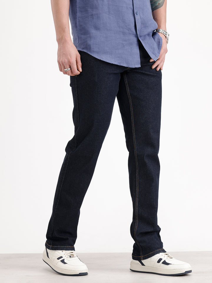 Solid Straight Fit Denim Jeans | Dark Blue
