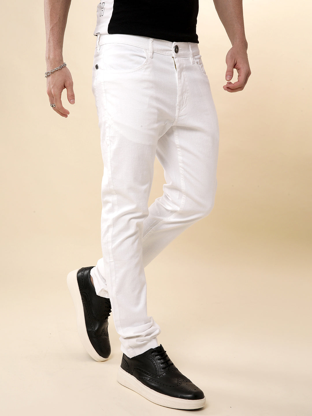 White Slub Solid Trouser