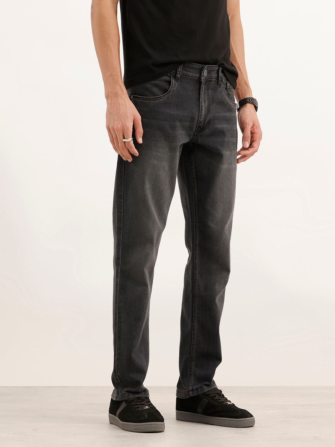 Faded Straight Fit Denim Jeans | Black